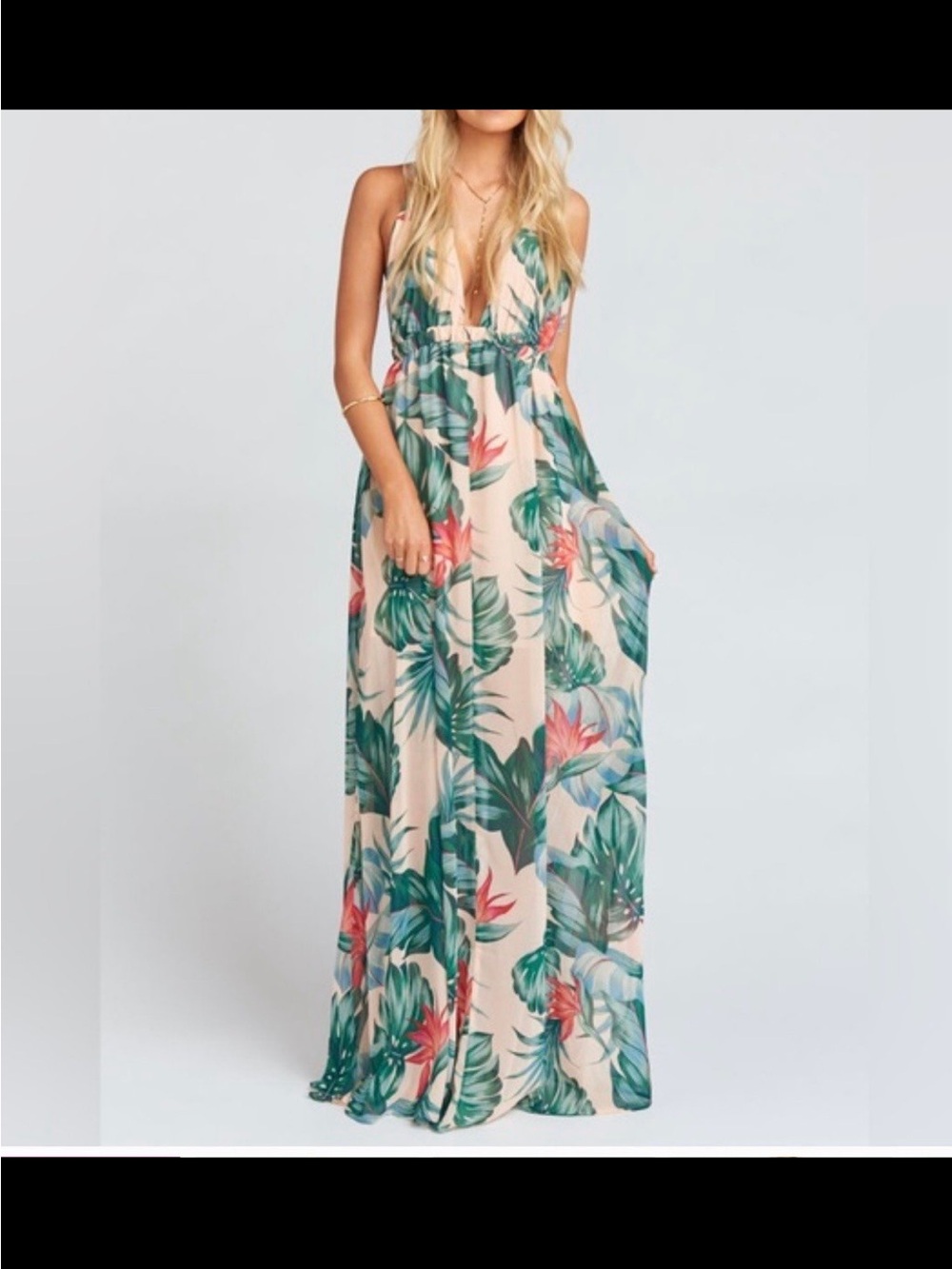 Show Me Your Mumu Floral Tropical Maxi Dress in Cream and Green